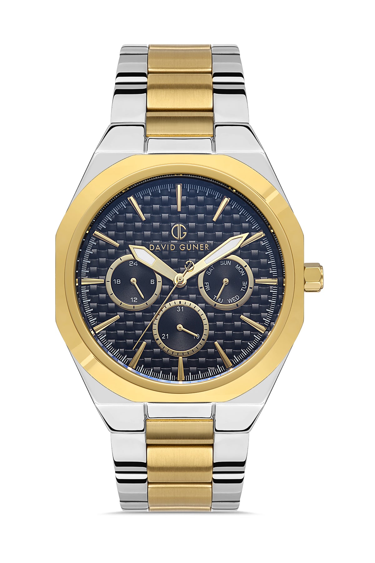 DAVID GUNER SARI BEYAZ KAPLAMALI SİYAH KADRANLI ERKEK KOL SAATİ DG-8256GA-D2