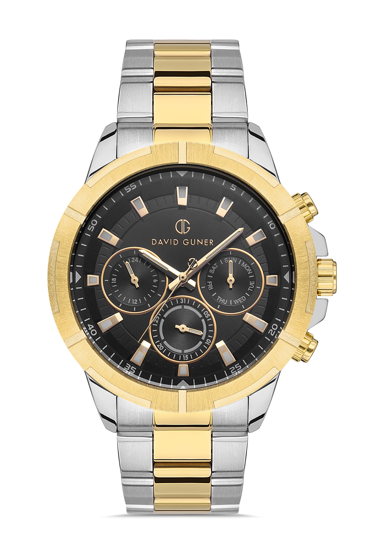 DAVID GUNER SARI BEYAZ KAPLAMALI SİYAH KADRANLI ERKEK KOL SAATİ DG-8357GA-D2