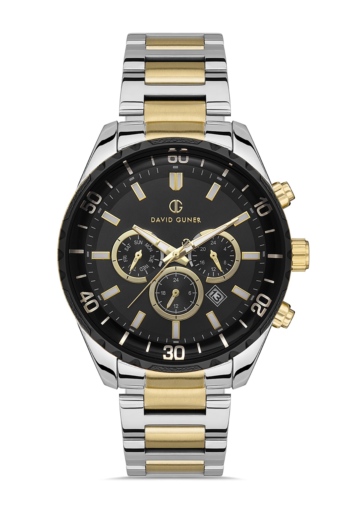 DAVID GUNER SARI BEYAZ KAPLAMALI SİYAH KADRANLI ERKEK KOL SAATİ DG-8364GA-D2