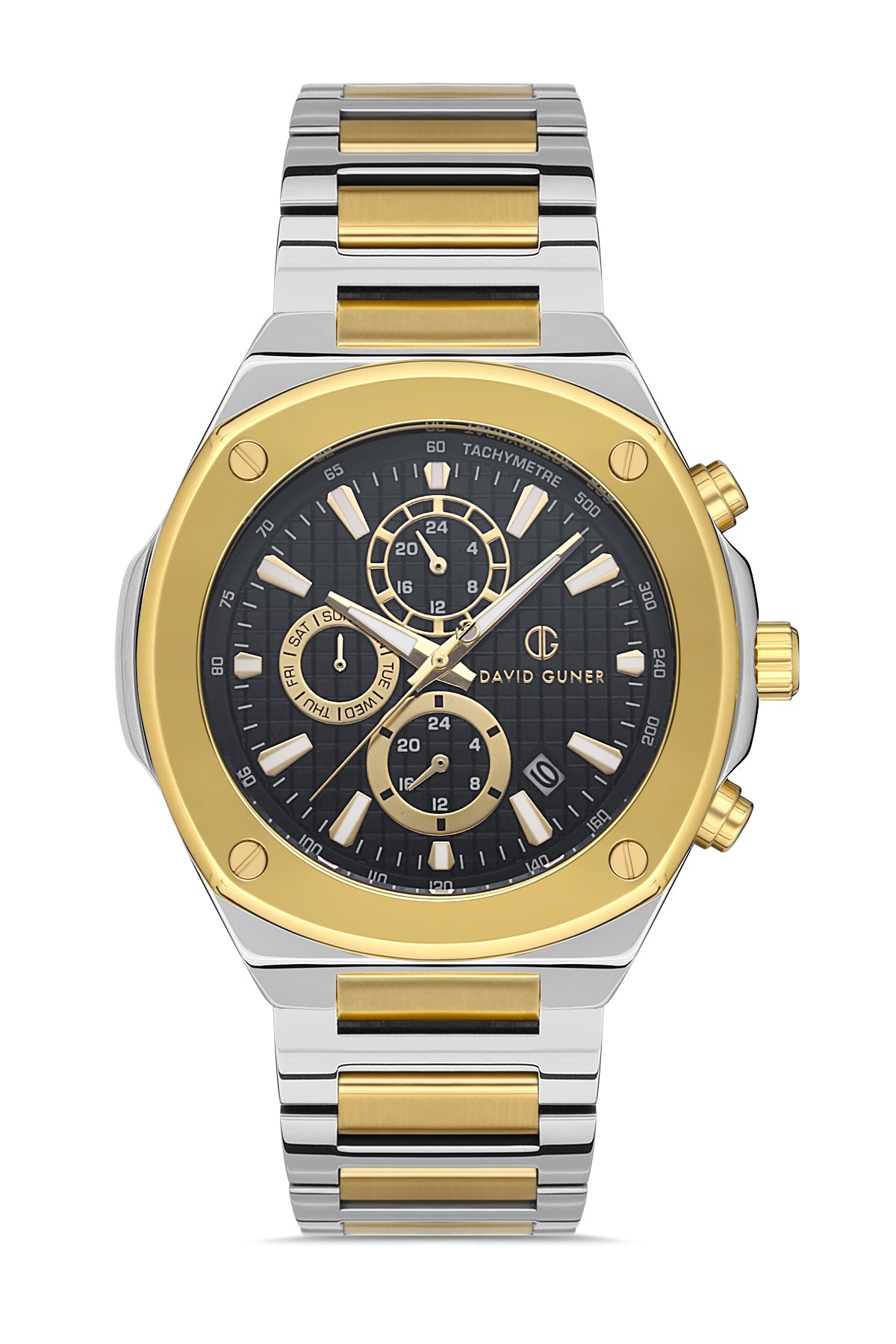 DAVID GUNER SARI BEYAZ KAPLAMALI SİYAH KADRANLI ERKEK KOL SAATİ DG-8386GA-D2