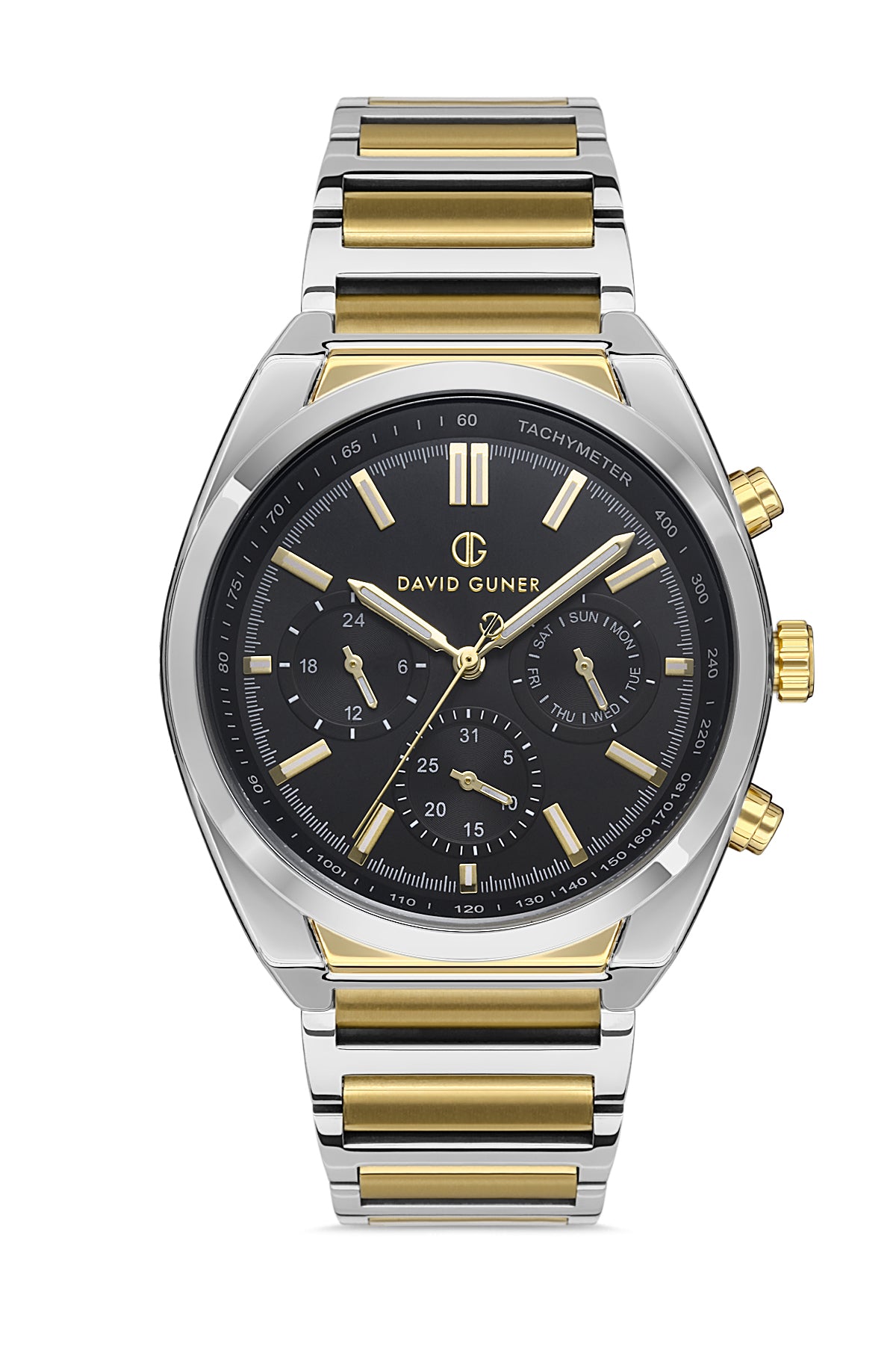 DAVID GUNER SARI BEYAZ KAPLAMALI SİYAH KADRANLI ERKEK KOL SAATİ DG-8387GA-D2