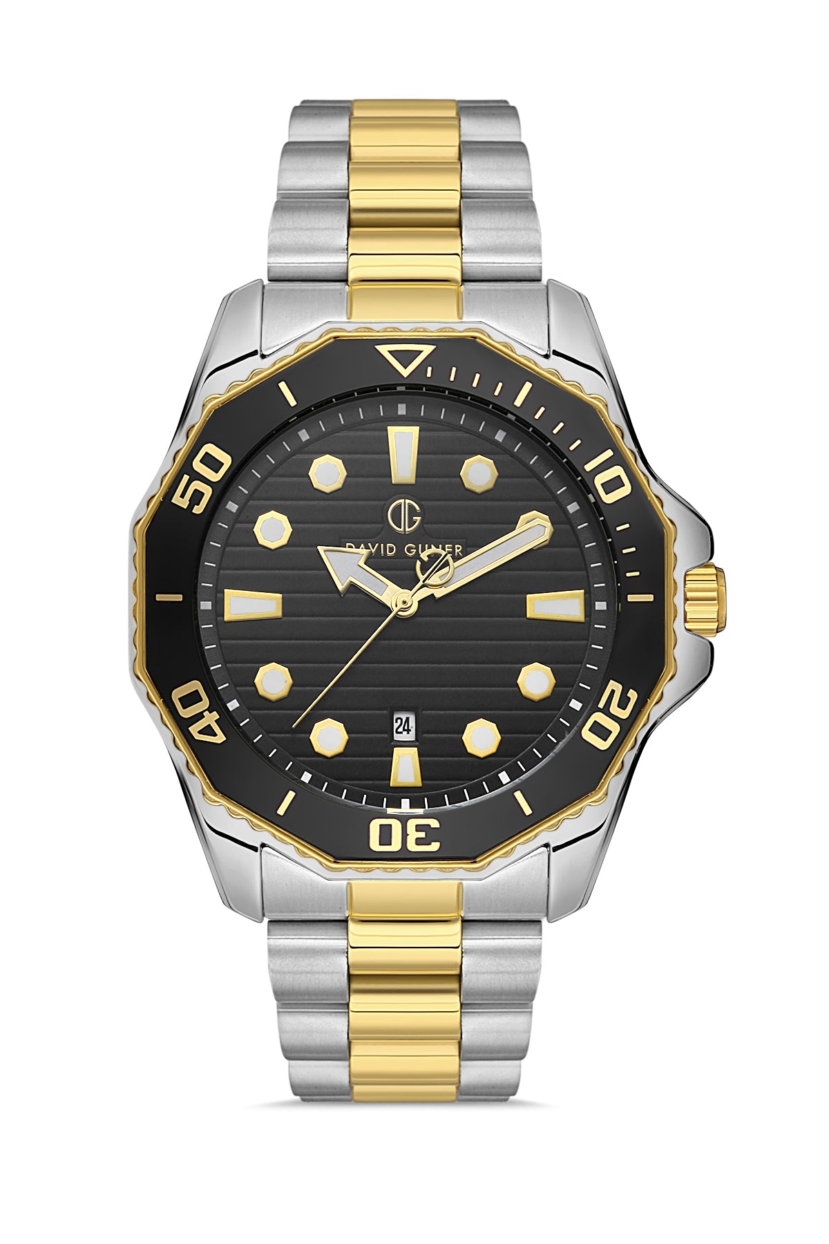 DAVID GUNER SARI BEYAZ KAPLAMALI SİYAH KADRANLI ERKEK KOL SAATİ - DG-8394GA-D2