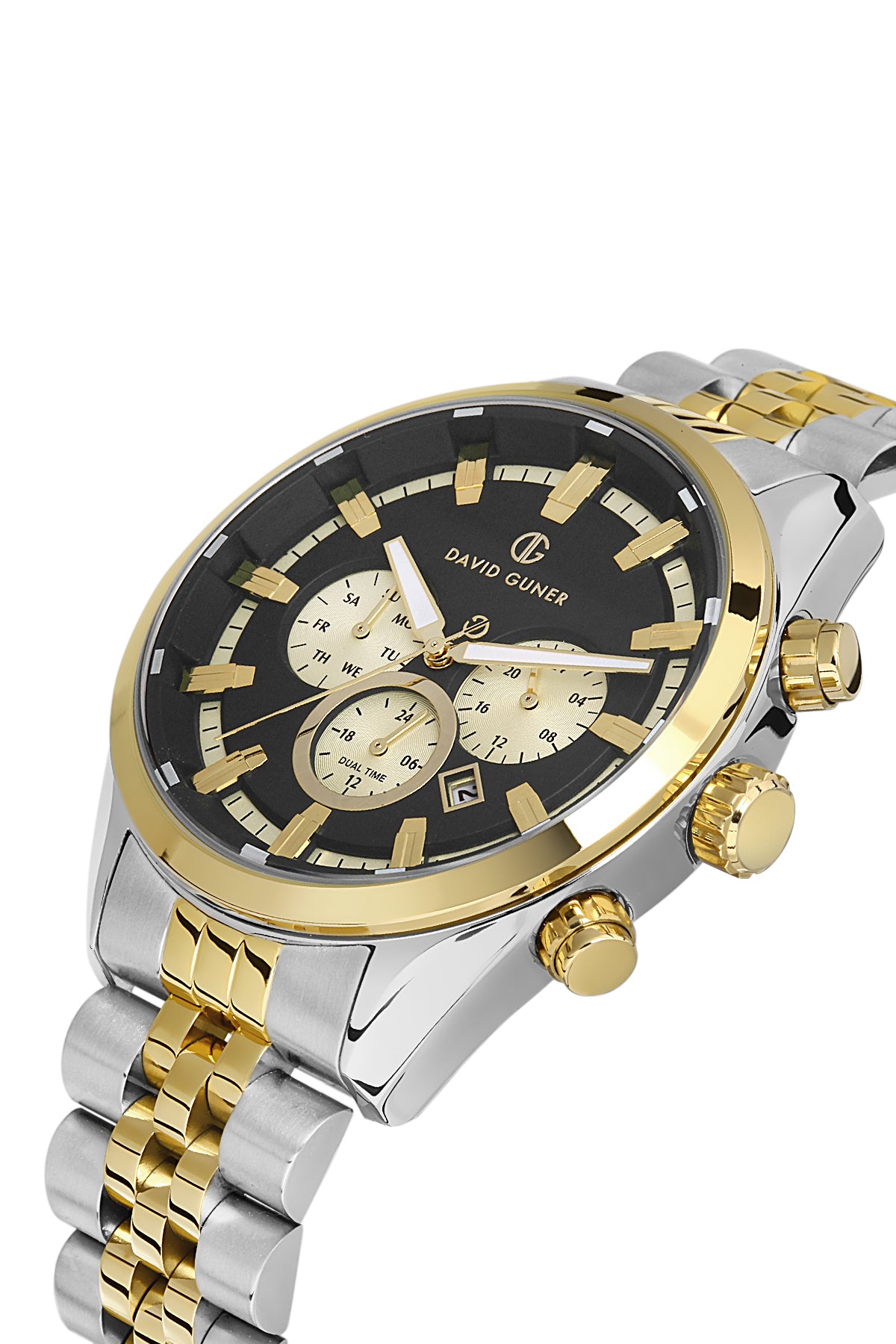 DAVID GUNER SARI BEYAZ KAPLAMALI SİYAH KADRANLI ERKEK KOL SAATİ DG-8402GA-D2