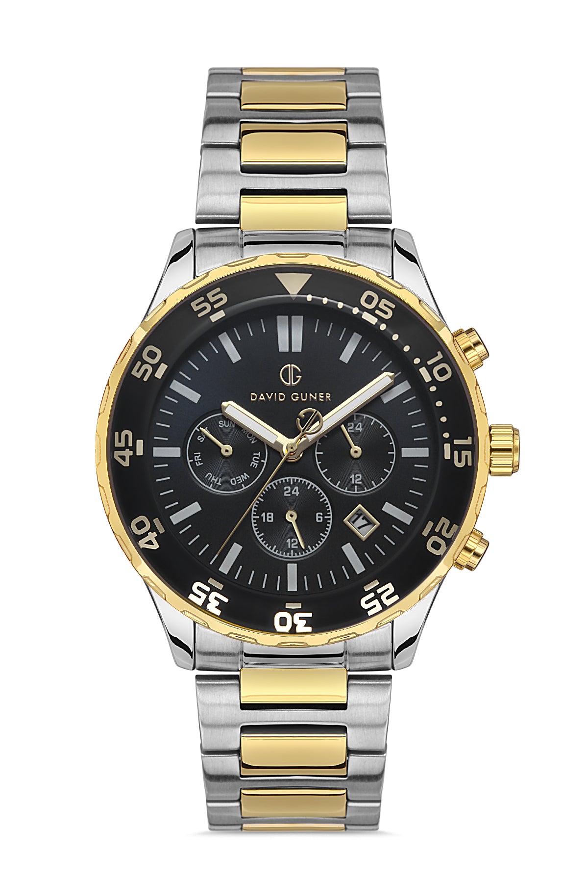 DAVID GUNER Sarı Beyaz Kaplamalı Siyah Kadranlı Erkek Kol Saati - DG-8427GA-D2