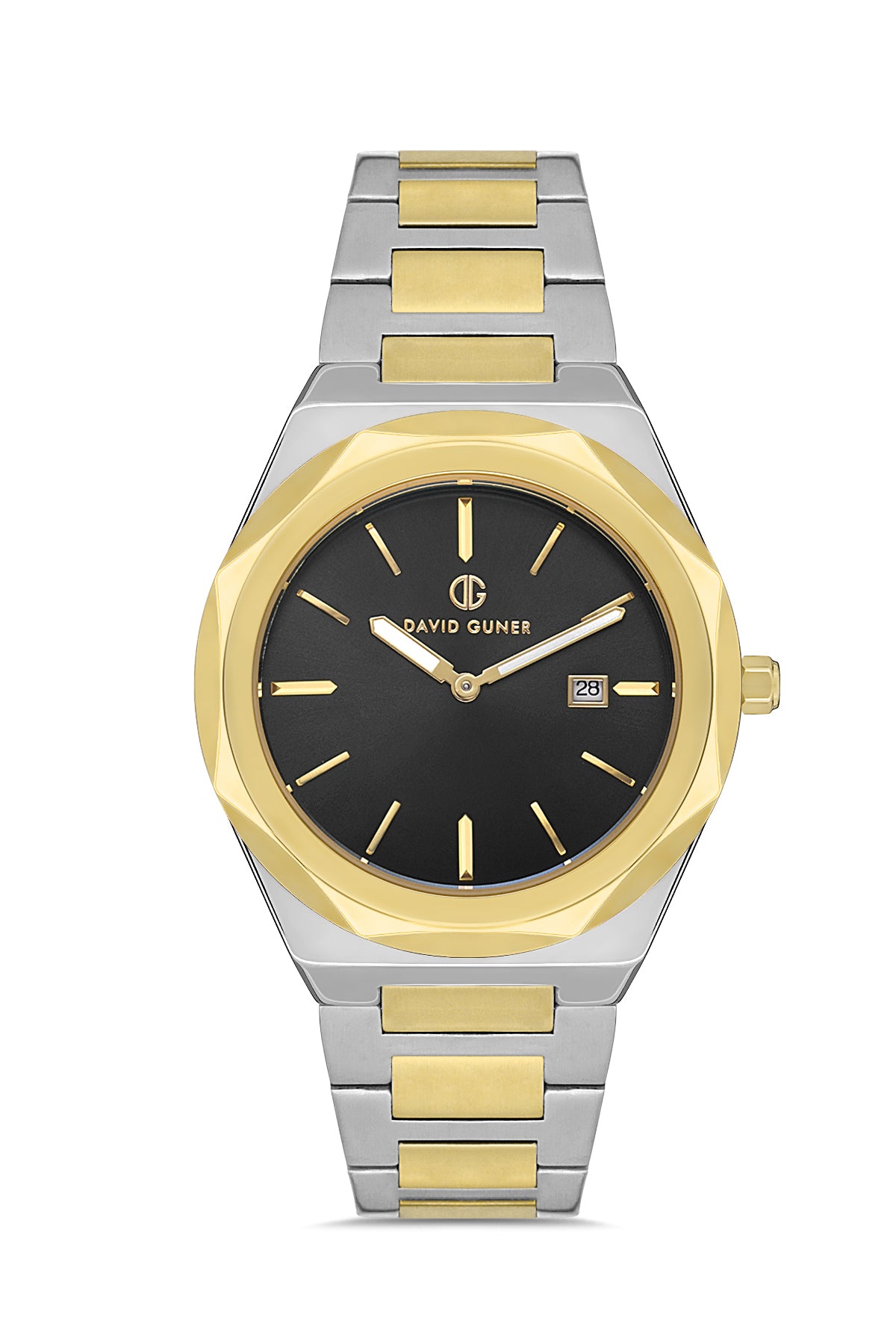 DAVID GUNER Siyah Kadranlı Sarı-Gümüş Kaplamalı Multi Fonksiyonlu Paslanmaz Çelik Erkek Kol Saati - DG-8620GA-D2