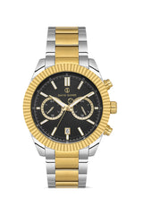 DAVID GUNER Sarı Beyaz Kaplamalı Siyah Kadranlı Multi Fonksiyonlu Erkek Kol Saati