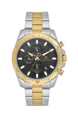 DAVID GUNER Siyah Kadranlı Sarı Beyaz Kaplama Paslanmaz Masif Çelik Kordonlu Multi Fonksiyonlu Erkek Kol Saati