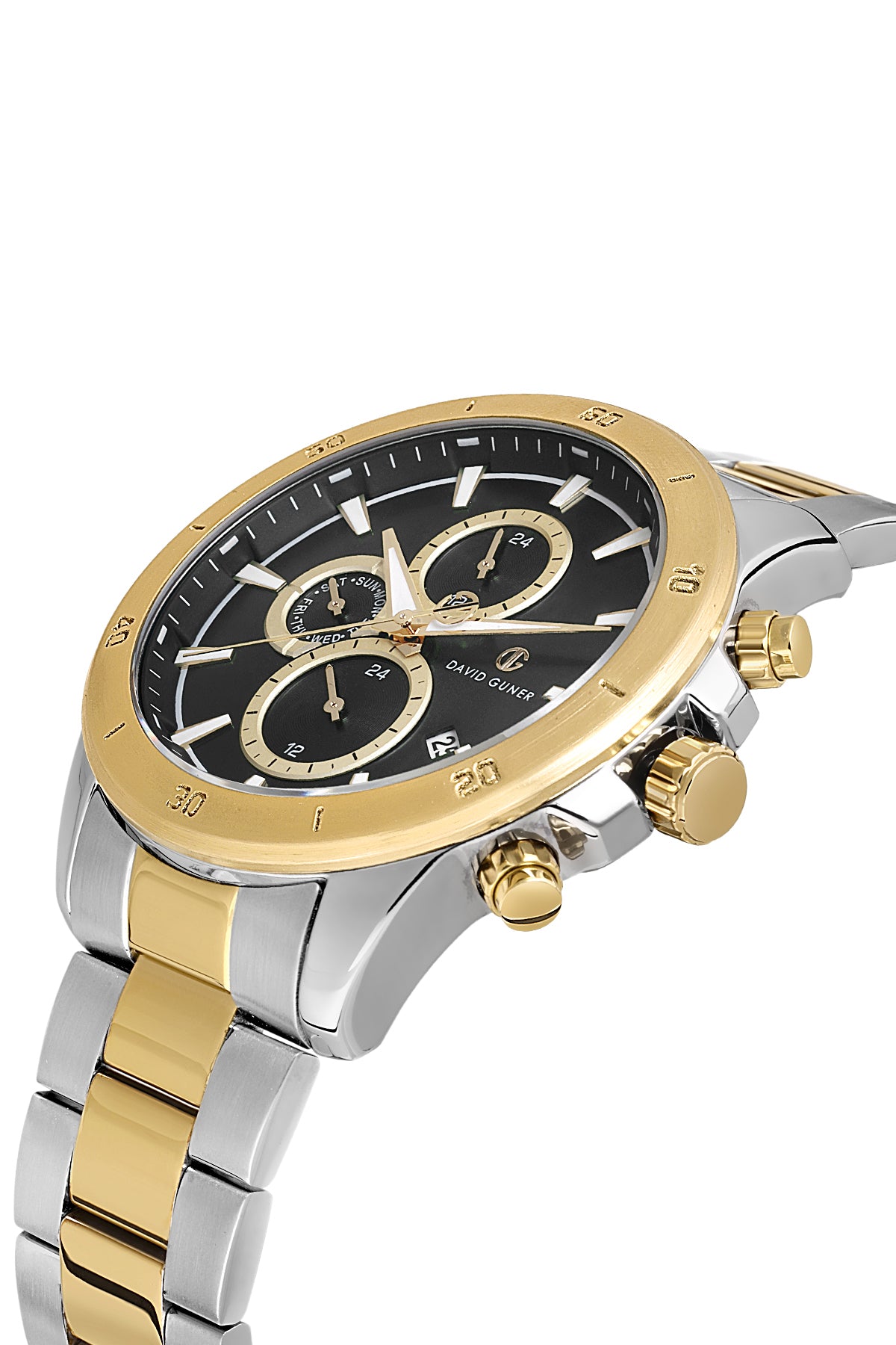 DAVID GUNER SARI BEYAZ KAPLAMALI SİYAH KADRANLI ERKEK KOL SAATİ - DG-8742GA-D2