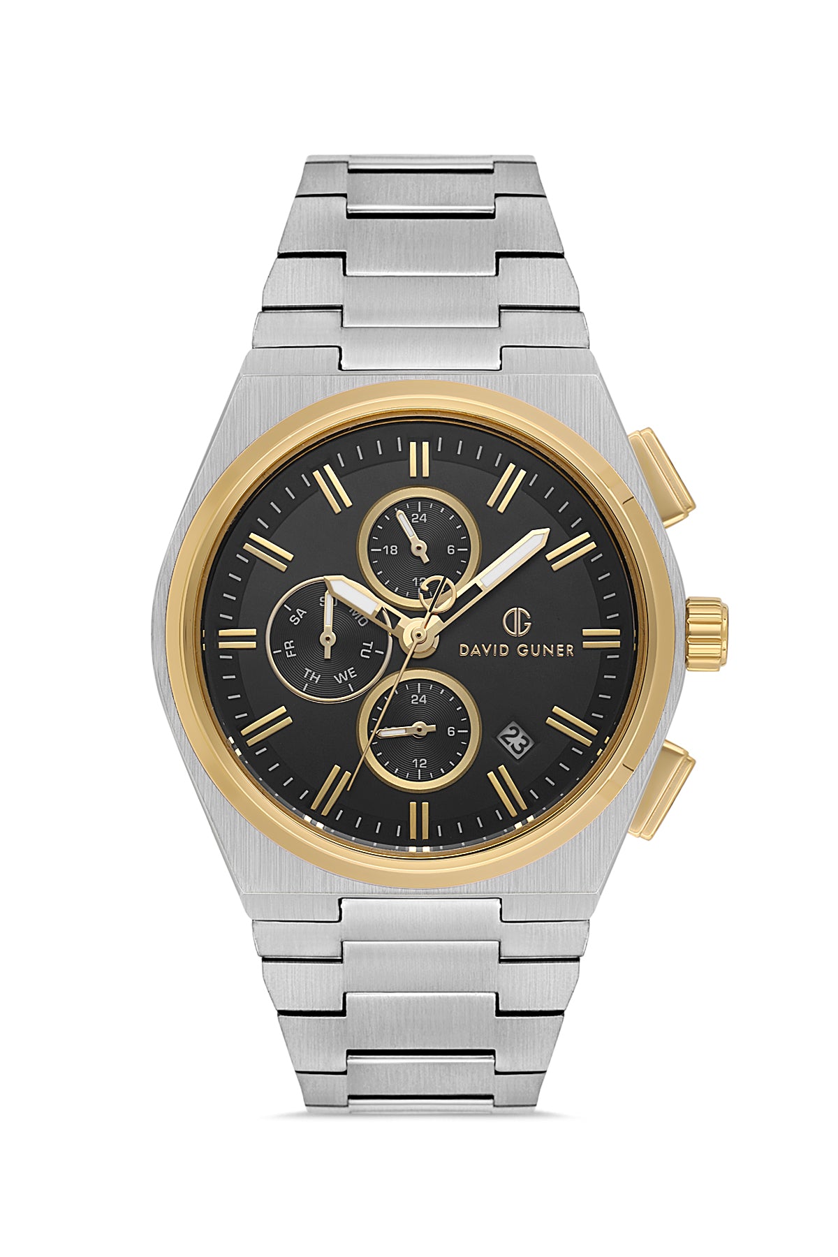DAVID GUNER Sari beyaz Kaplamalı Siyah Kadranlı Erkek Kol Saati - DG-8845GA-D2