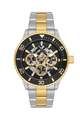 DAVID GUNER Sarı Beyaz Kaplama Siyah Kadranlı Multi Fonksiyonlu Erkek Kol Saati - DG-8851GA-D2