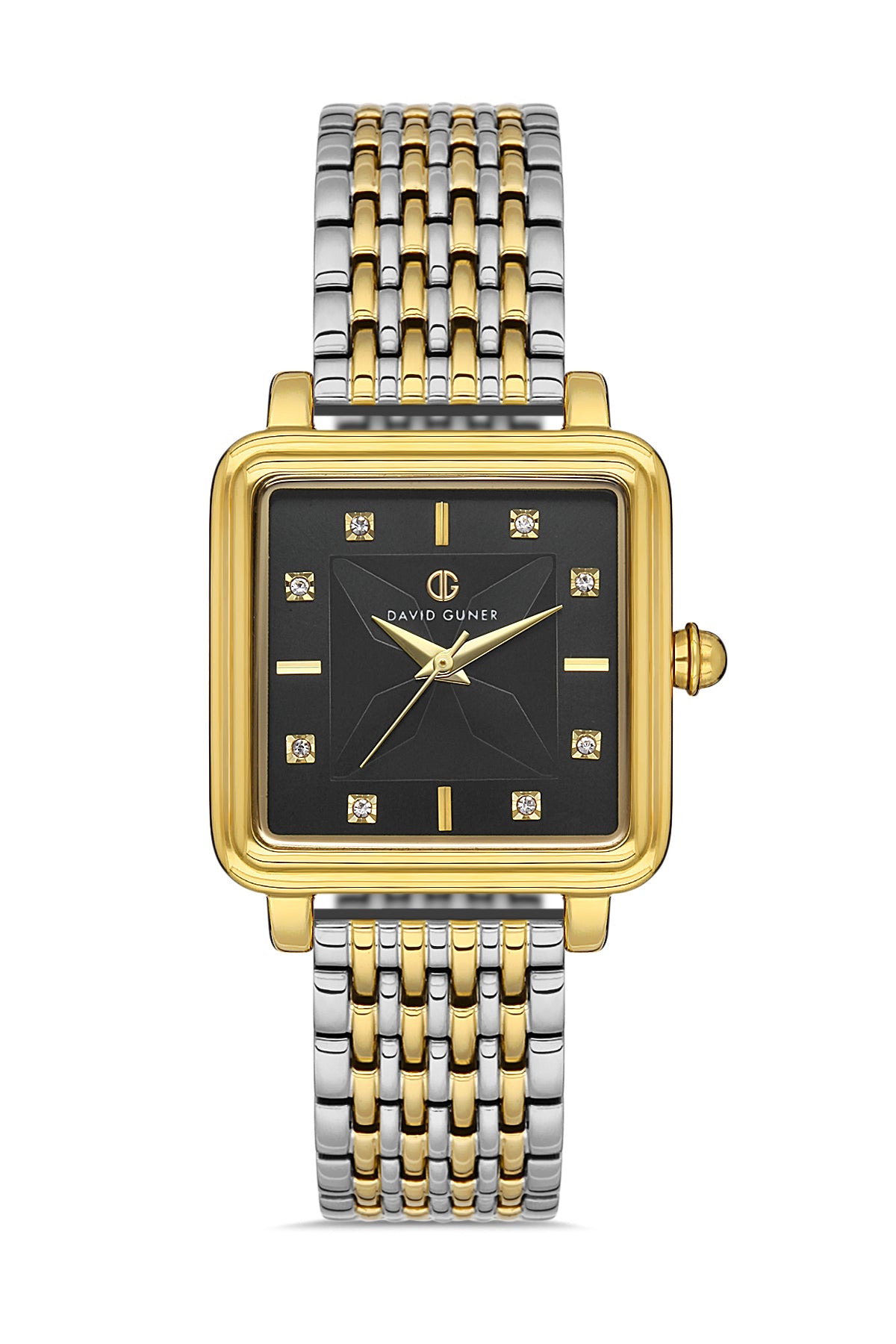 DAVID GUNER Sarı Beyaz Kaplama Siyah Kadranlı Düz Paslanmaz Masif Çelik Kadın Kol Saati - DG-8471LA-D2