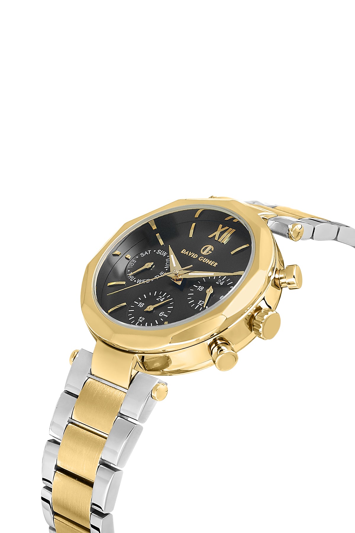 DAVID GUNER SARI BEYAZ KAPLAMALI SİYAH KADRANLI KADIN KOL SAATİ - DG-8694LA-D2