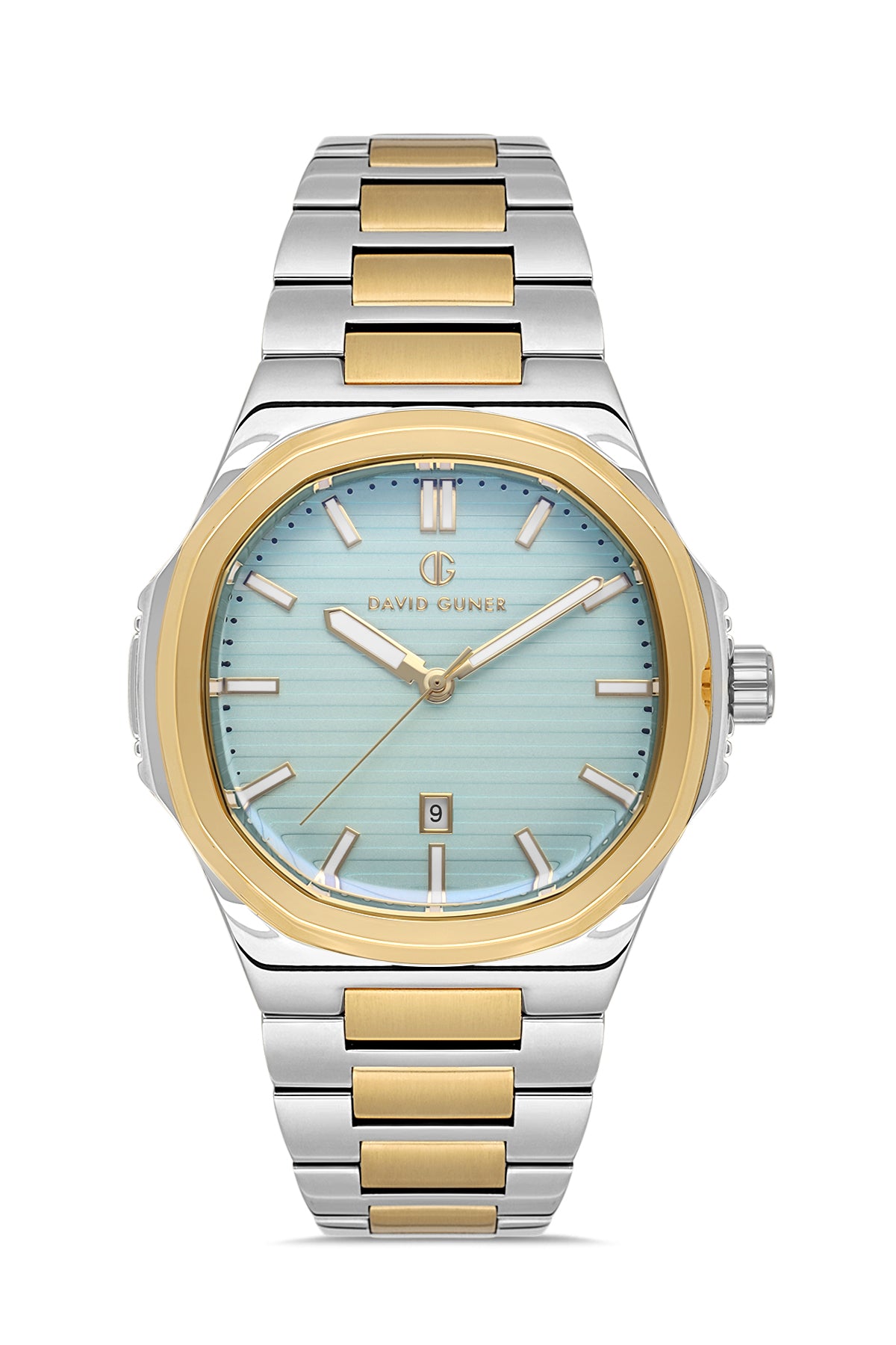 DAVID GUNER Sarı Beyaz Kaplama Turkuaz Kadranlı Takvimli Erkek Kol Saati