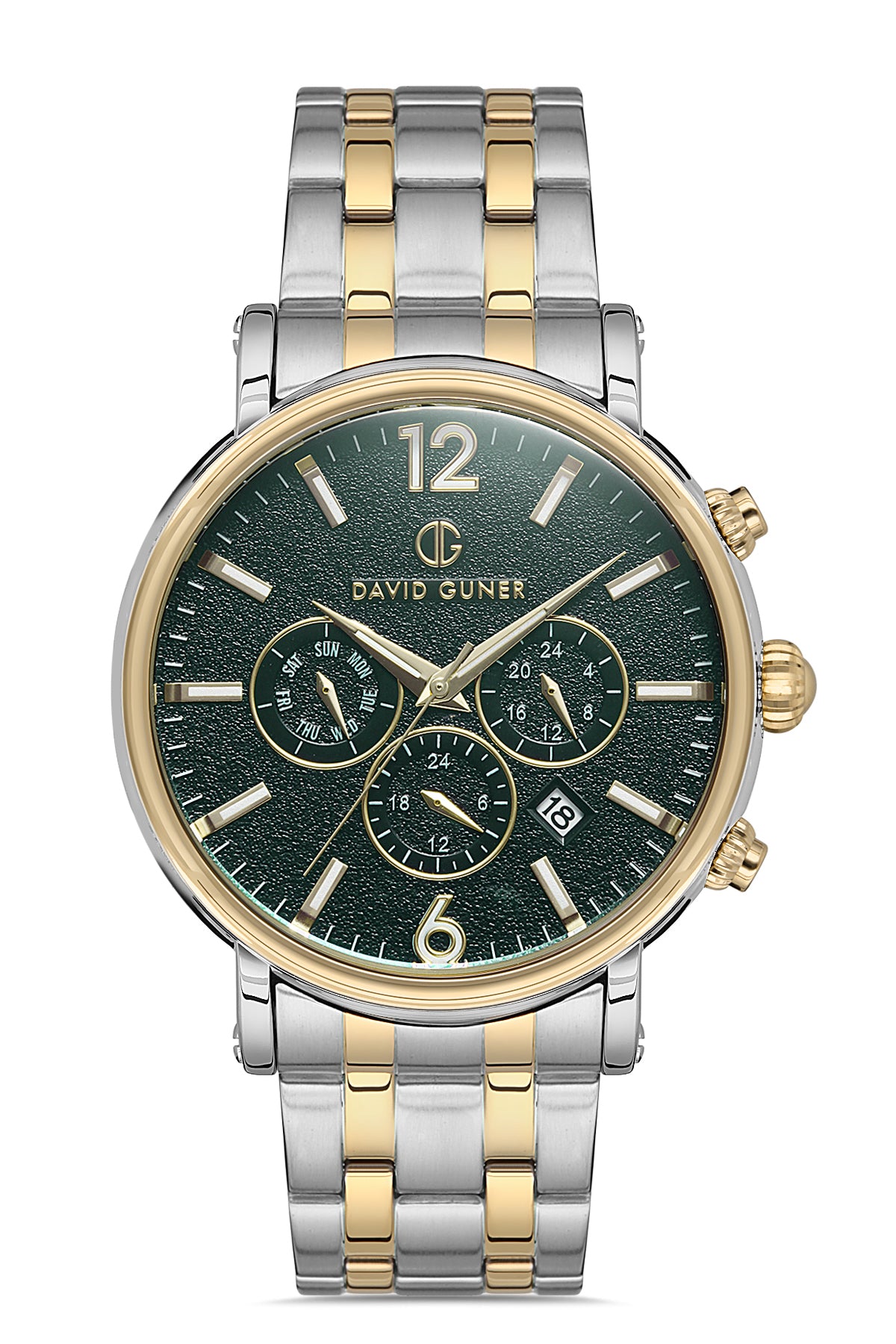DAVID GUNER SARI BEYAZ KAPLAMALI YEŞİL KADRANLI ERKEK KOL SAATİ DG-8187GA-D10
