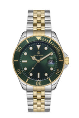 DAVID GUNER Sarı Gümüş Renk Kaplamalı Yeşil Kadranlı Takvimli Erkek Kol Saati - DG-8230GA-D10