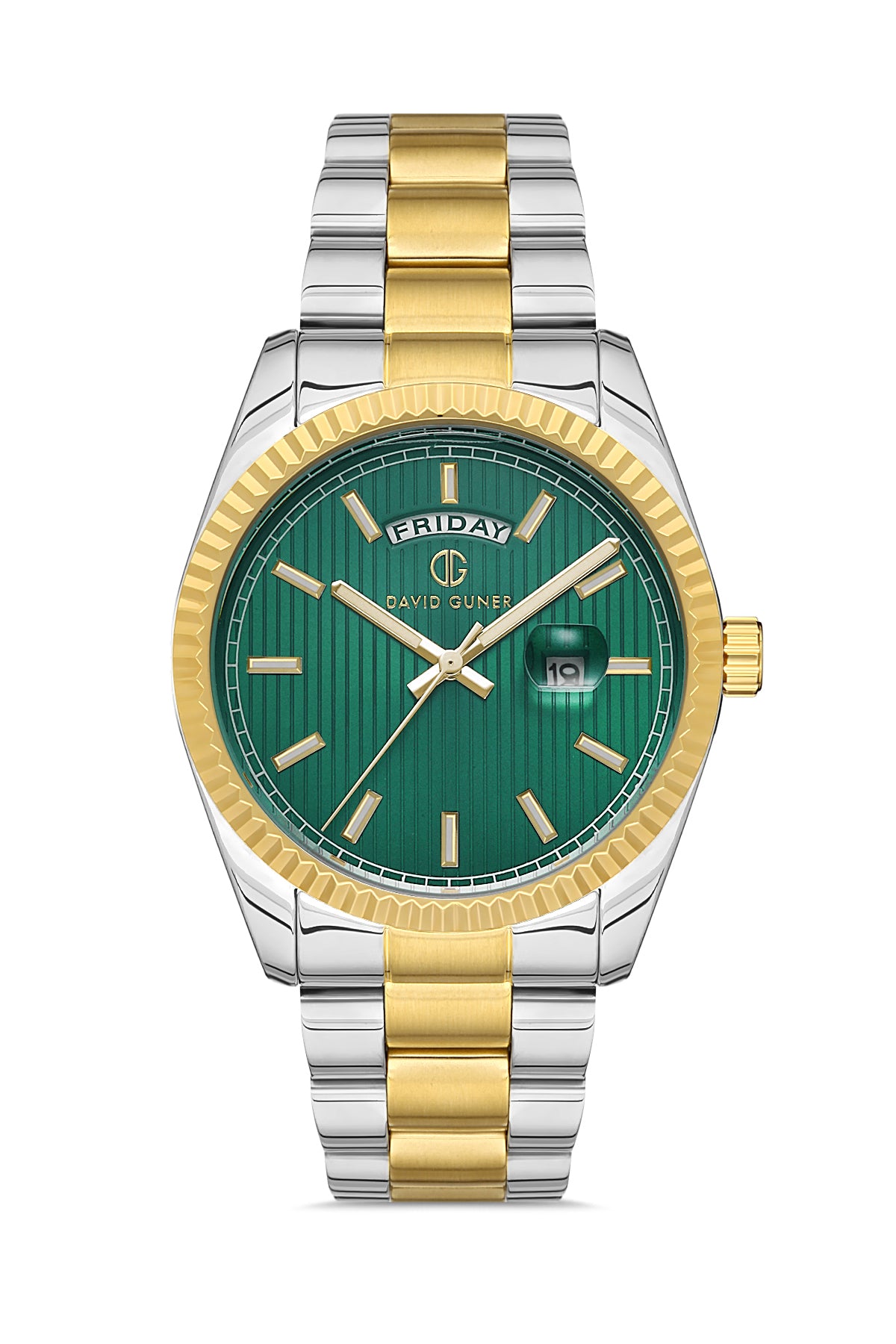 DAVID GUNER SARI BEYAZ KAPLAMALI YEŞİL KADRANLI ERKEK KOL SAATİ - DG-8329GA-D10