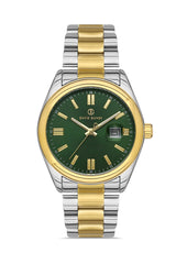DAVID GUNER Yeşil Kadranlı Sarı Beyaz Kaplama Paslanmaz Çelik Kordonlu Erkek Kol Saati – DG-8390GA-D10
