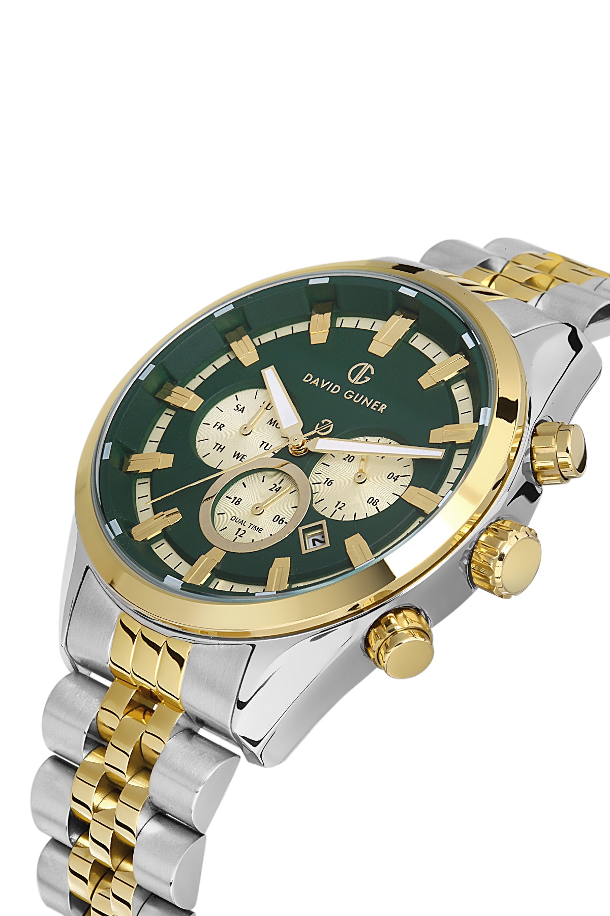 DAVID GUNER SARI BEYAZ KAPLAMALI YEŞİL KADRANLI ERKEK KOL SAATİ DG-8402GA-D10