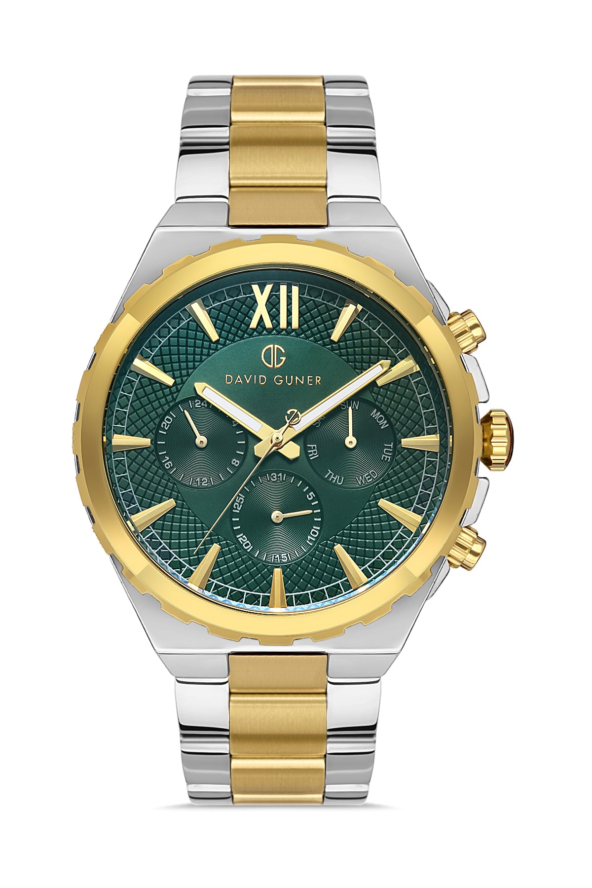 DAVID GUNER SARI BEYAZ KAPLAMALI YEŞİL KADRANLI ERKEK KOL SAATİ DG-8410GA-D10