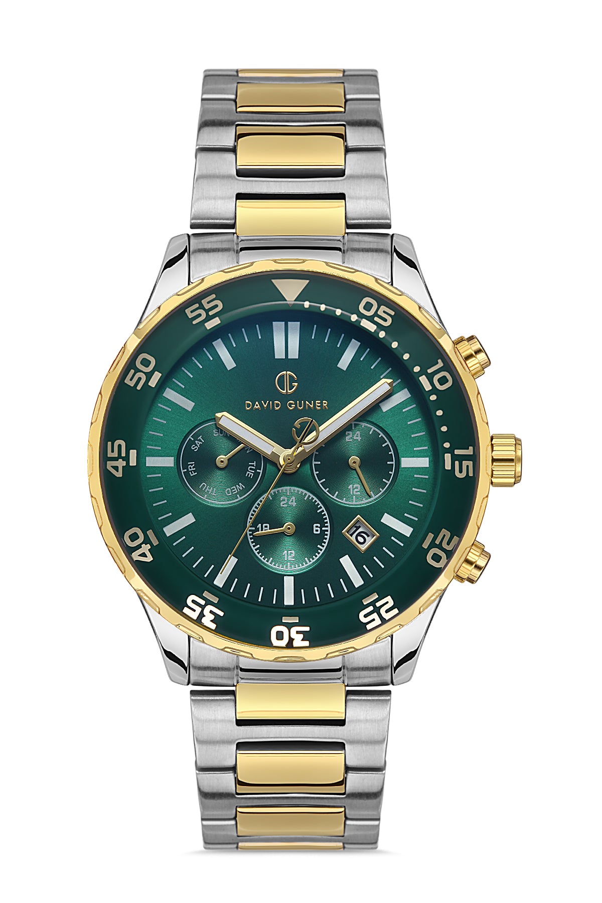DAVID GUNER Sarı Beyaz Kaplamalı Yeşil Kadranlı Erkek Kol Saati - DG-8427GA-D10