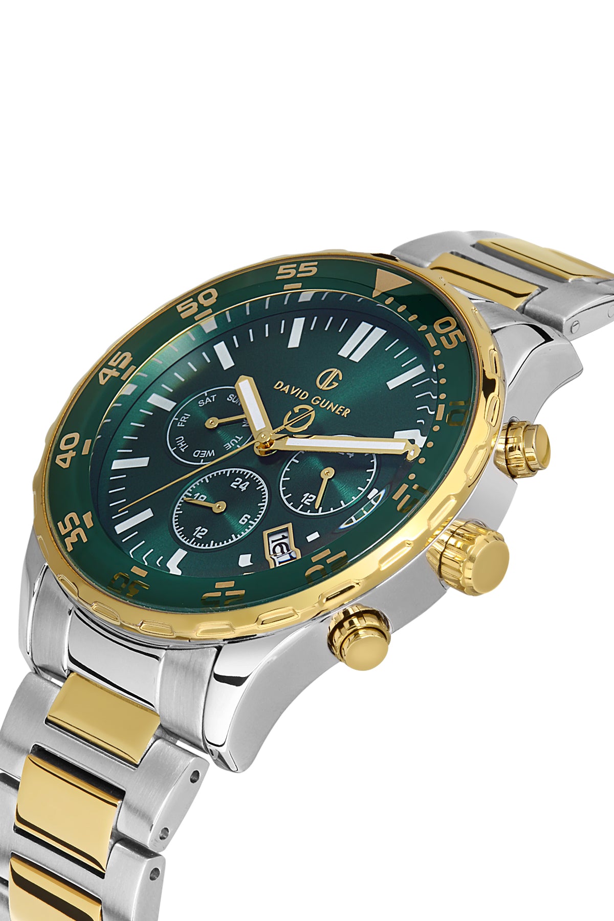 DAVID GUNER Sarı Beyaz Kaplamalı Yeşil Kadranlı Erkek Kol Saati - DG-8427GA-D10