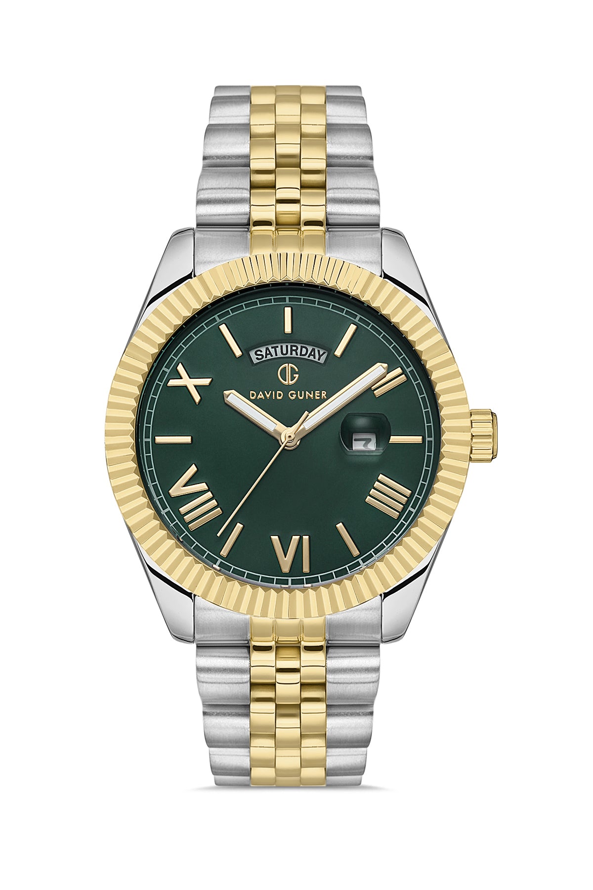 DAVID GUNER SARI BEYAZ KAPLAMALI YEŞİL KADRANLI ERKEK KOL SAATİ DG-8481GA-D10