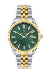 DAVID GUNER Yeşil Kadranlı Sarı Beyaz Kaplama Paslanmaz Masif Çelik Kordonlu Takvimli Erkek Kol Saati DG-8626GA-D10