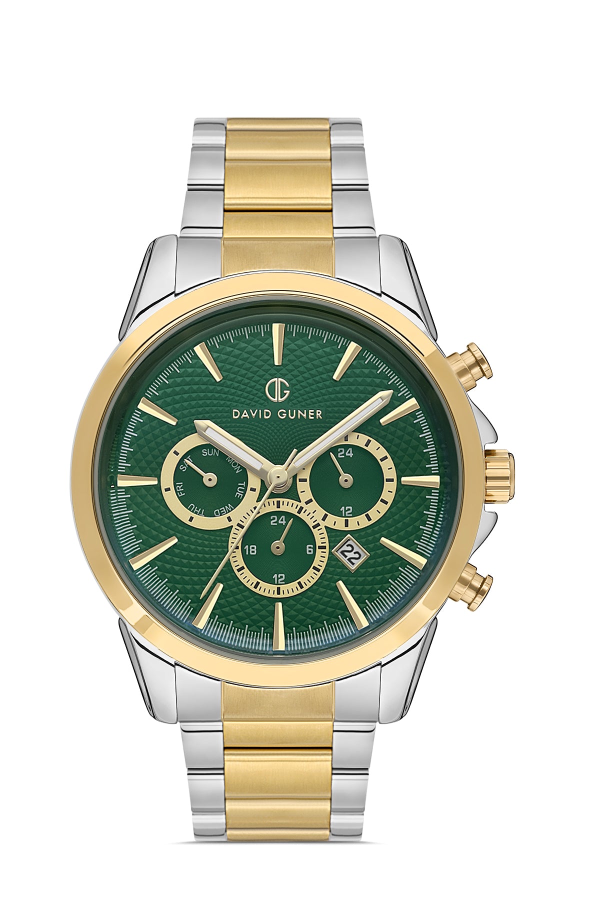 DAVID GUNER Green Dial Yellow Silver Plating Men's Watch with Calendar