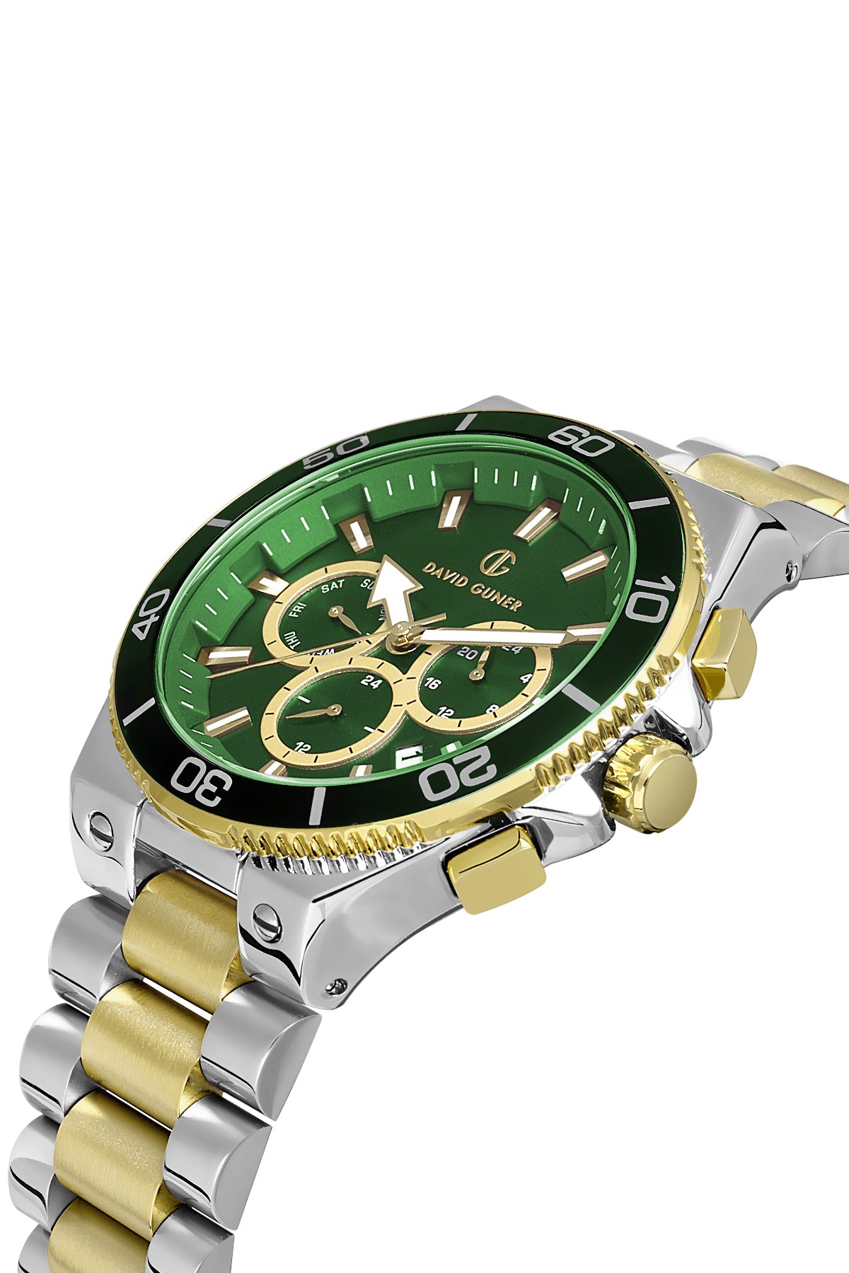DAVID GUNER Yeşil Kadranlı Sarı Gümüş Kaplamalı Multifonksiyonlu Erkek Kol Saati - DG-8654GA-D10