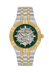 DAVID GUNER Yeşil Kadranlı Sarı Beyaz Kaplama Paslanmaz Masif Çelik Kordonlu Otomatik Erkek Kol Saati