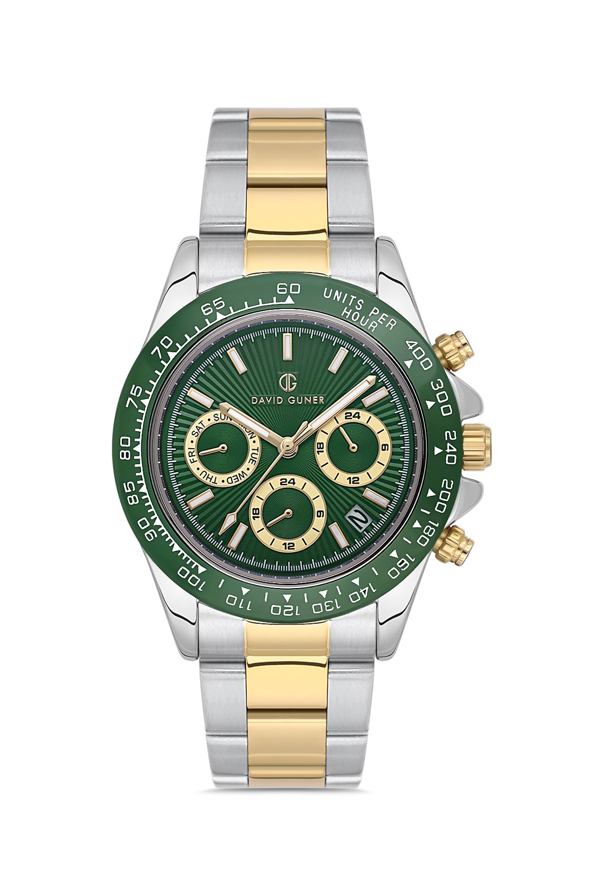 DAVID GUNER SARI BEYAZ KAPLAMALI YEŞİL KADRANLI ERKEK KOL SAATİ DG-8711GA-D10