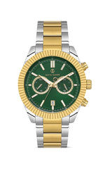 DAVID GUNER Sarı Beyaz Kaplamalı Yeşil Kadranlı Multi Fonksiyonlu Erkek Kol Saati