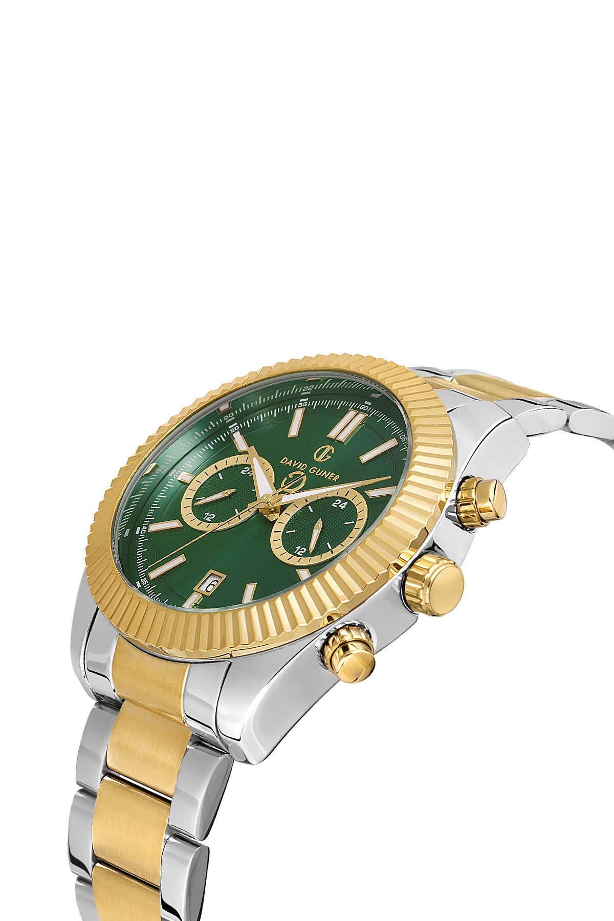 DAVID GUNER Sarı Beyaz Kaplamalı Yeşil Kadranlı Multi Fonksiyonlu Erkek Kol Saati