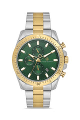 DAVID GUNER Yeşil Kadranlı Sarı Beyaz Kaplama Paslanmaz Masif Çelik Kordonlu Multi Fonksiyonlu Erkek Kol Saati