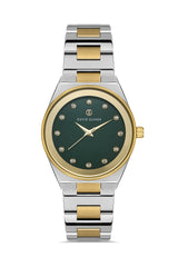 DAVID GUNER Sarı Beyaz Kaplama Yeşil Kadranlı Paslanmaz Masif Çelik Kordonlu Kadın Kol Saati - DG-8372LA-D10