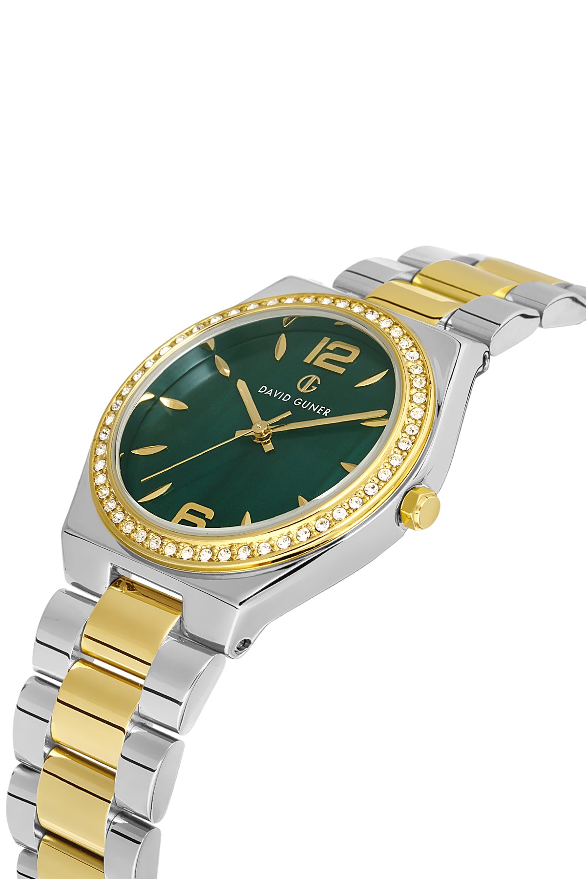 DAVID GUNER Sarı Beyaz Kaplama Yeşil Kadranlı Düz Paslanmaz Masif Çelik Kadın Kol Saati - DG-8472LA-D10