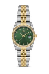 DAVID GUNER Yeşil Kadranlı Sarı Gümüş Kaplamalı Kadın Kol Saati - DG-8635LA-D10
