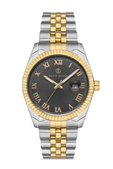 DAVID GUNER Sarı-Gümüş İkili Kaplama Siyah Kadranlı Roma Rakamlı Takvimli Paslanmaz Masif Çelik Erkek Kol Saati - DG-8085GA-D9