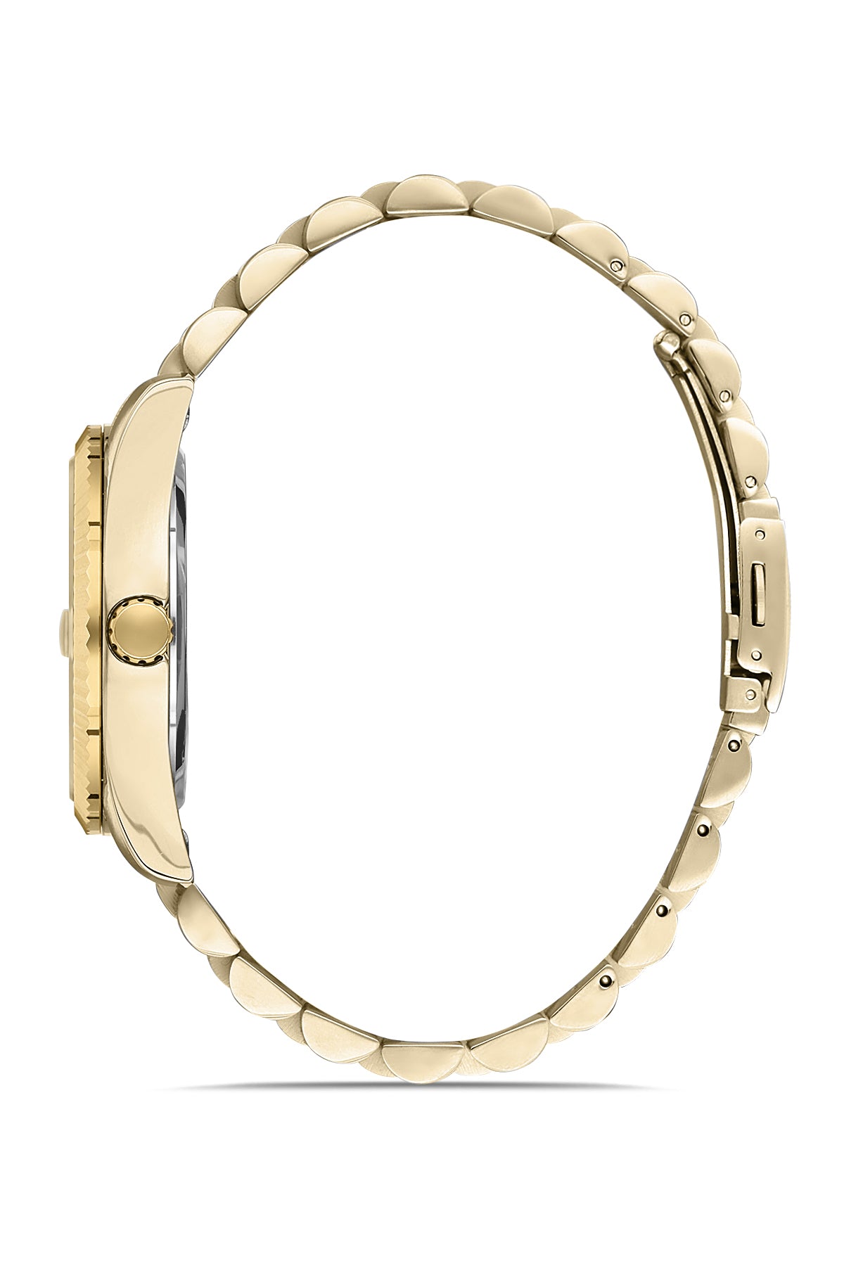 DAVID GUNER Sarı Kaplama Beyaz Kadranlı Roma Rakamlı Takvimli Paslanmaz Masif Çelik Erkek Kol Saati - DG-8085GA-B1