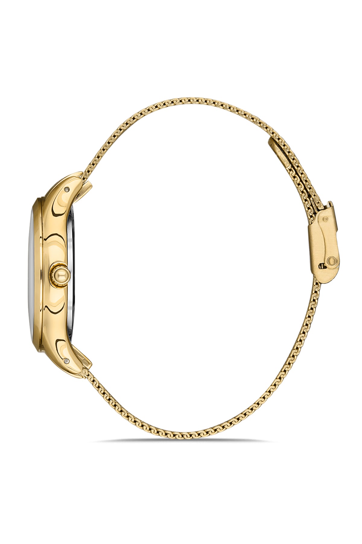 DAVID GUNER Sarı Kaplama Gümüş Kadranlı Multi Fonksiyon Çelik Örme Kordon Kadın Kol Saati - DG-8276LC-B1