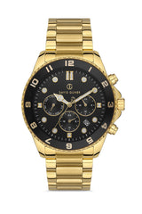 DAVID GUNER Sarı Kaplama Siyah Kadranlı Multi Fonksiyonlu Paslanmaz Masif Çelik Erkek Kol Saati - DG-8243GA-B2