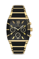 DAVID GUNER Sarı Kaplama Siyah Kadranlı Multi Fonksiyonlu Paslanmaz Masif Çelik Erkek Kol Saati - DG-8258GA-N2