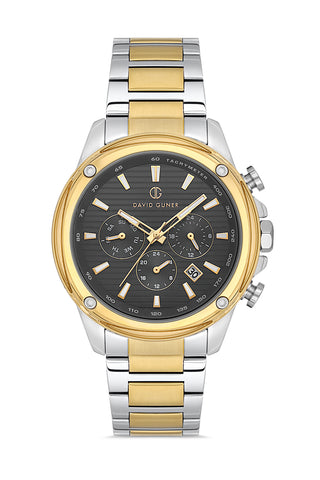 DAVID GUNER Sarı Kaplama Siyah Kadranlı Paslanmaz Masif Çelik Erkek Kol Saati - DG-8625GA-D9