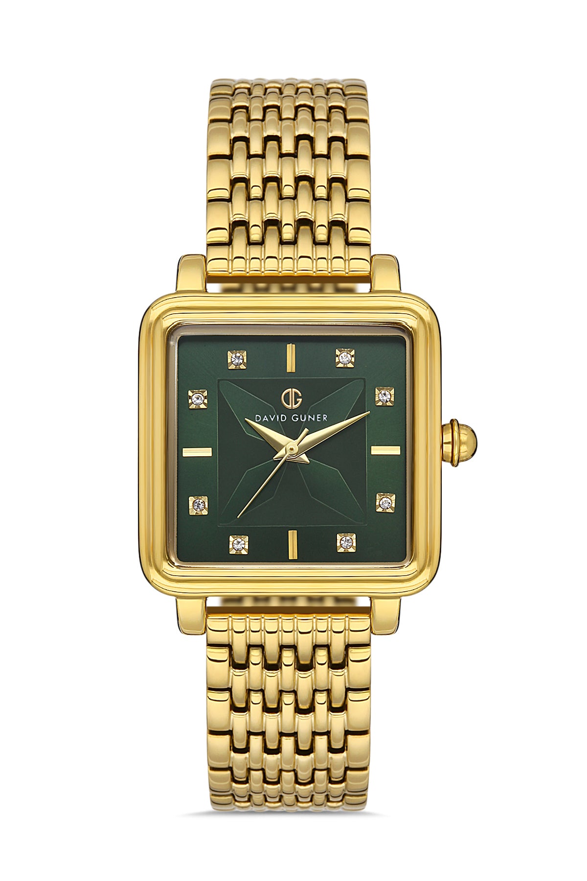DAVID GUNER Sarı Kaplama Yeşil Kadranlı Düz Paslanmaz Masif Çelik Kadın Kol Saati - DG-8471LA-B10