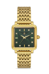 DAVID GUNER Sarı Kaplama Yeşil Kadranlı Düz Paslanmaz Masif Çelik Kadın Kol Saati - DG-8471LA-B10