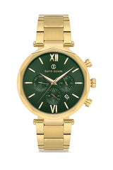 DAVID GUNER Sarı Kaplama Yeşil Kadranlı Multi Fonksiyonlu Paslanmaz Masif Çelik Erkek Kol Saati - DG-8693GA-B10