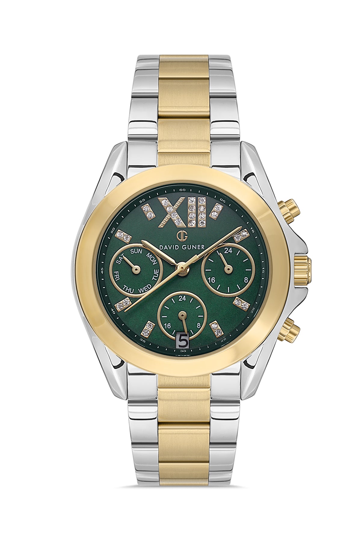 DAVID GUNER Sarı Kaplama Yeşil Kadranlı Paslanmaz Masif Çelik Kadın Kol Saati - DG-8650LA-D10