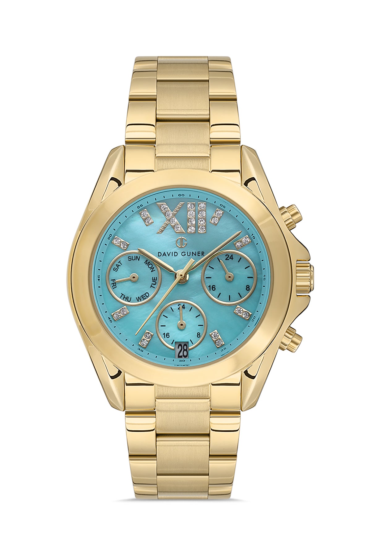 DAVID GUNER Sarı Kaplama Mavi Kadranlı Paslanmaz Masif Çelik Kadın Kol Saati - DG-8650LA-B15