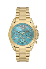 DAVID GUNER Sarı Kaplama Mavi Kadranlı Paslanmaz Masif Çelik Kadın Kol Saati - DG-8650LA-B15