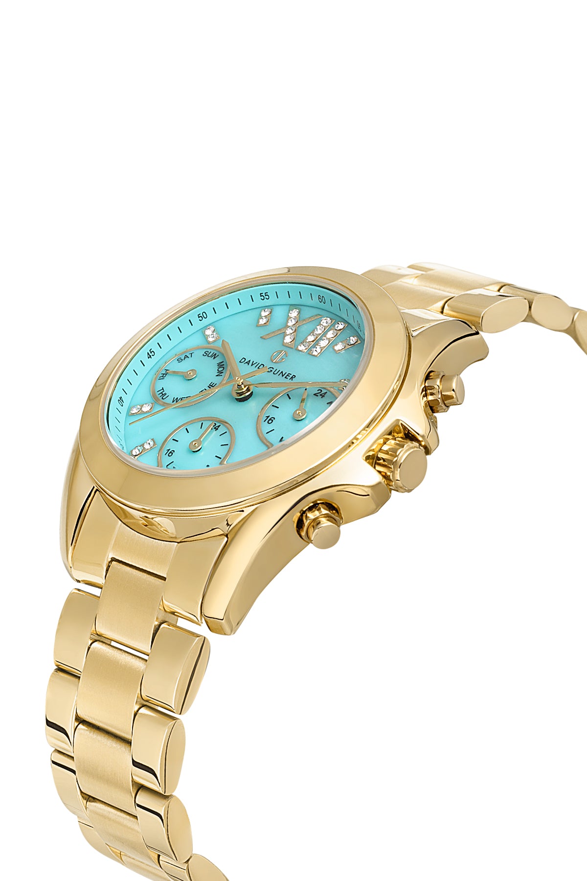 DAVID GUNER Sarı Kaplama Mavi Kadranlı Paslanmaz Masif Çelik Kadın Kol Saati - DG-8650LA-B15